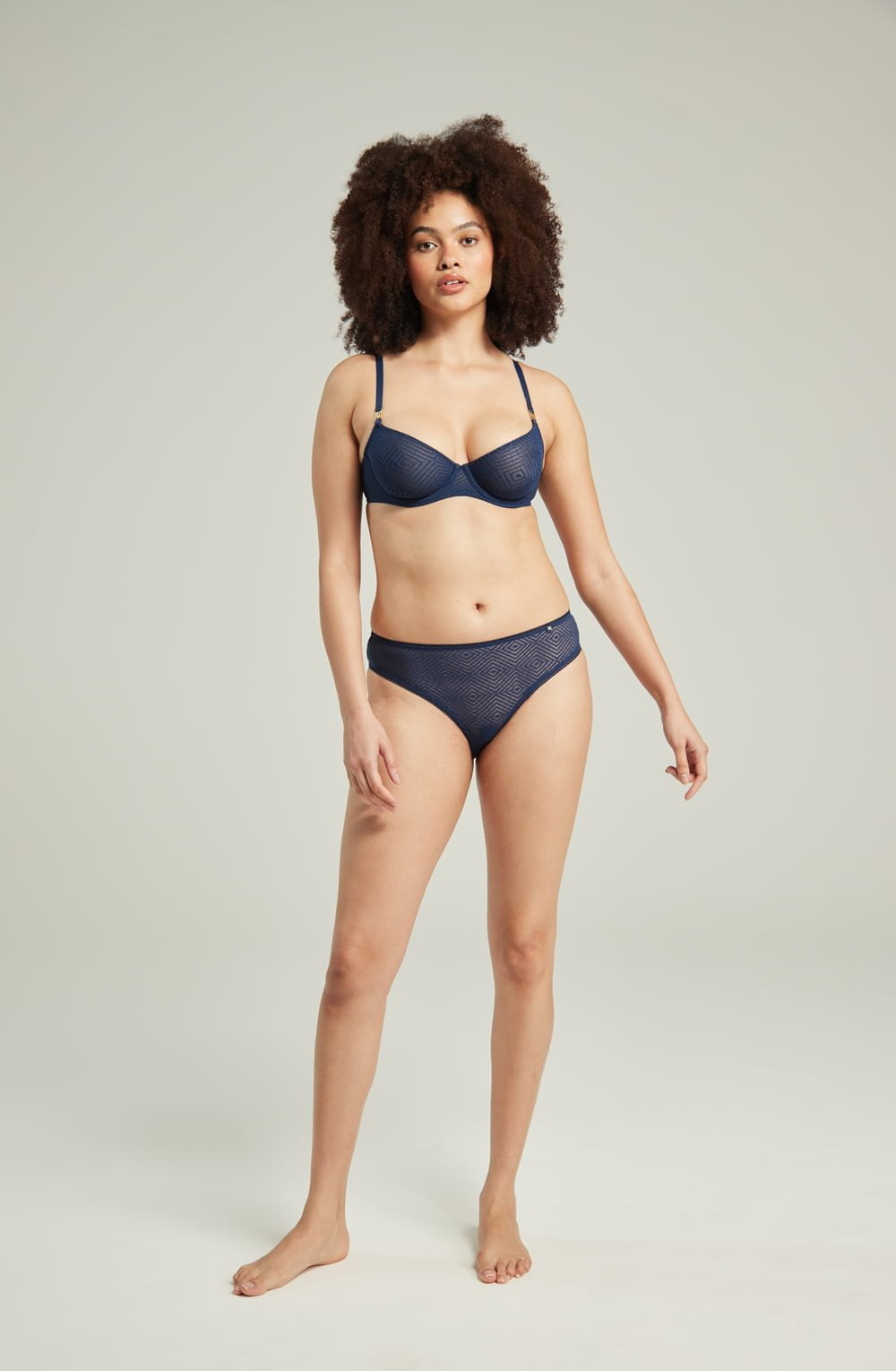 The Sheer Deco High Leg Brief Navy Plus Sizes Briefs and Thongs