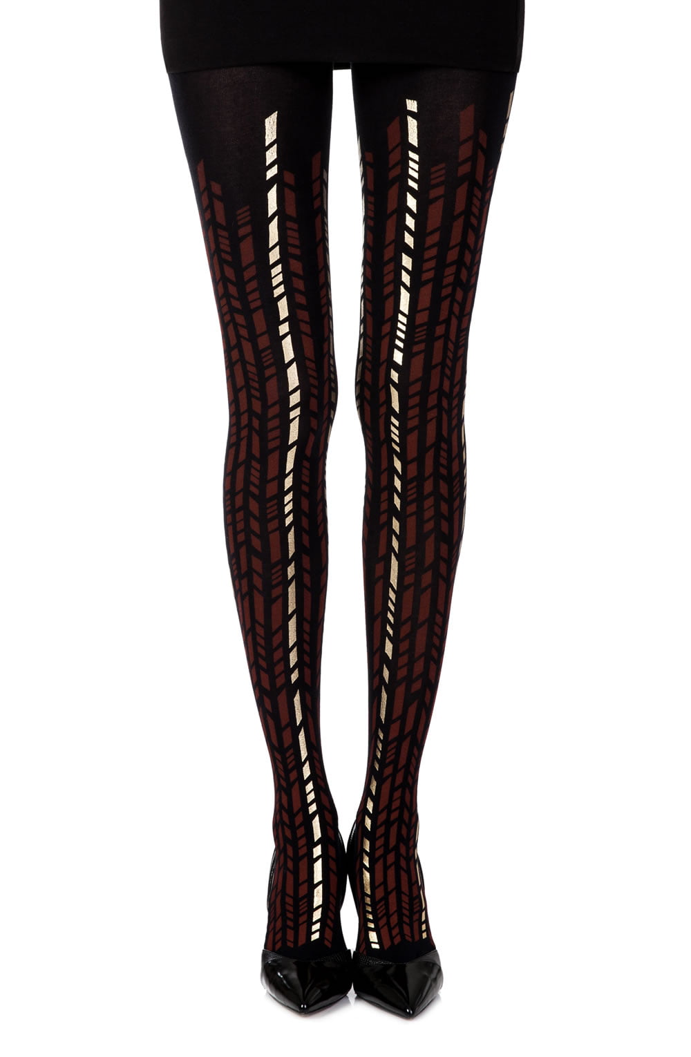 Cross It Burgundy/Gold Print Tights Hosiery Tights