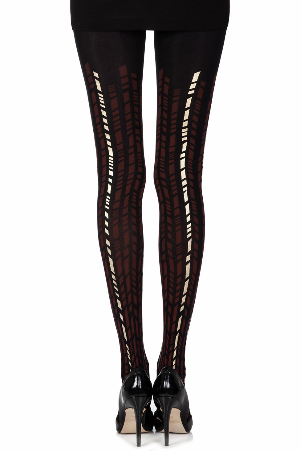 Cross It Burgundy/Gold Print Tights Hosiery Tights