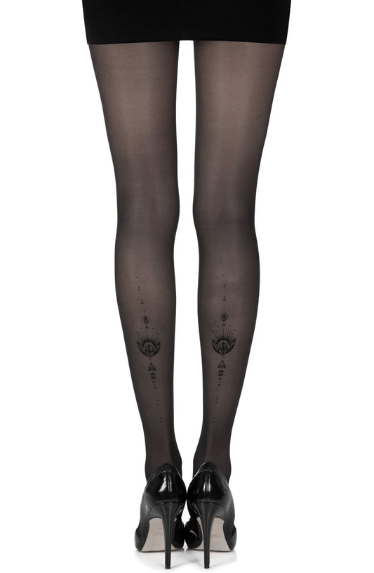 Jewel In The Night Black Sheer Print Tights Hosiery Hosiery