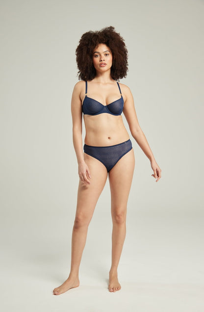 The Sheer Deco High Leg Brief Navy Plus Sizes Briefs and Thongs