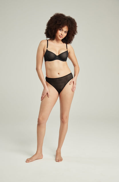 The Sheer Deco High Leg Brief Black Everyday Briefs and Thongs