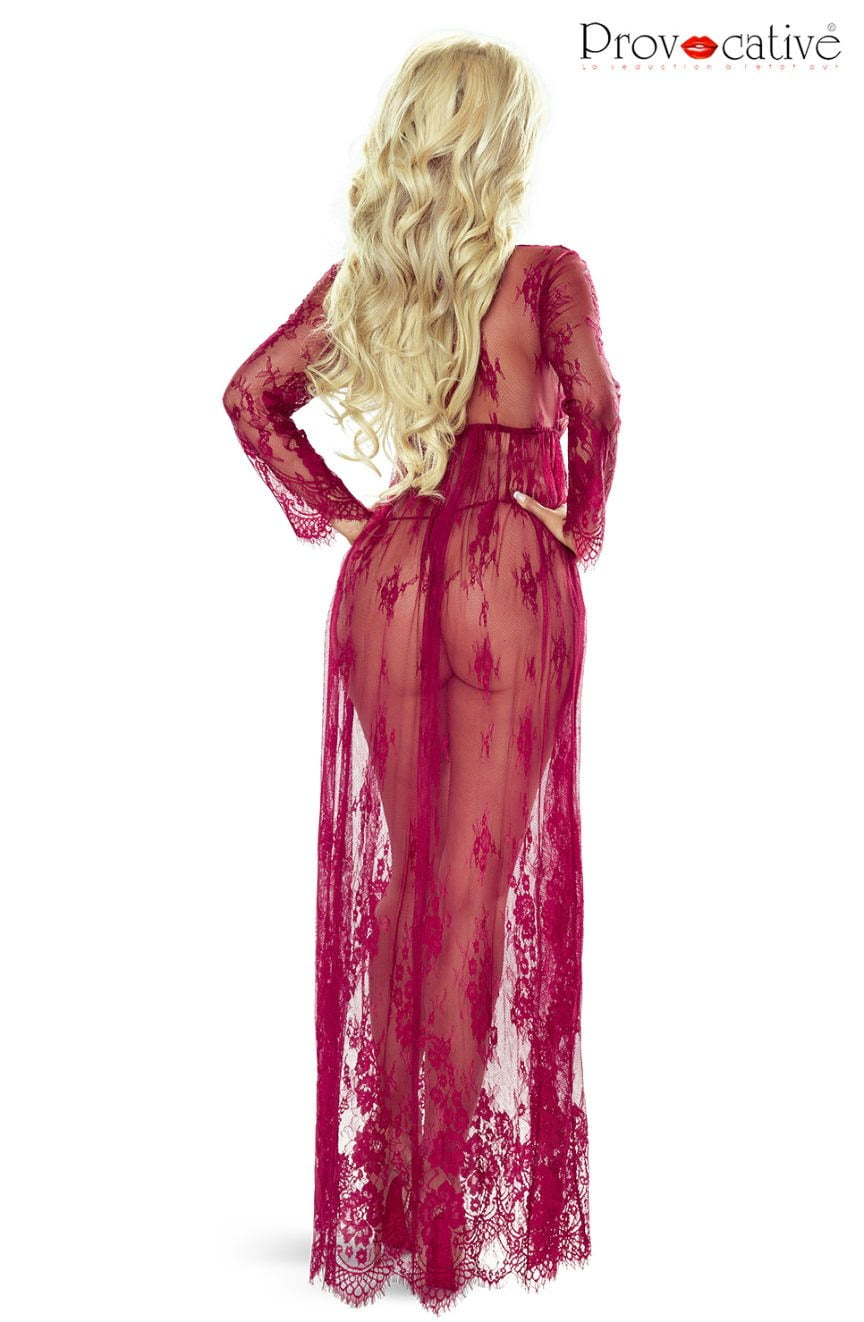 PR Elegant Robe Wine Bedroom Wear Nightwear