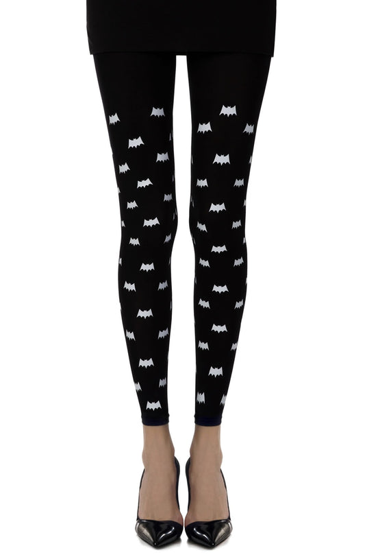 Super Hero Black Print Footless Tights Hosiery Hosiery
