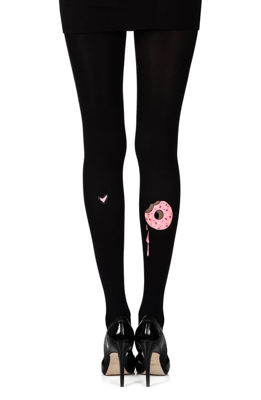 A Donut Bite Black Print Tights Hosiery Hosiery