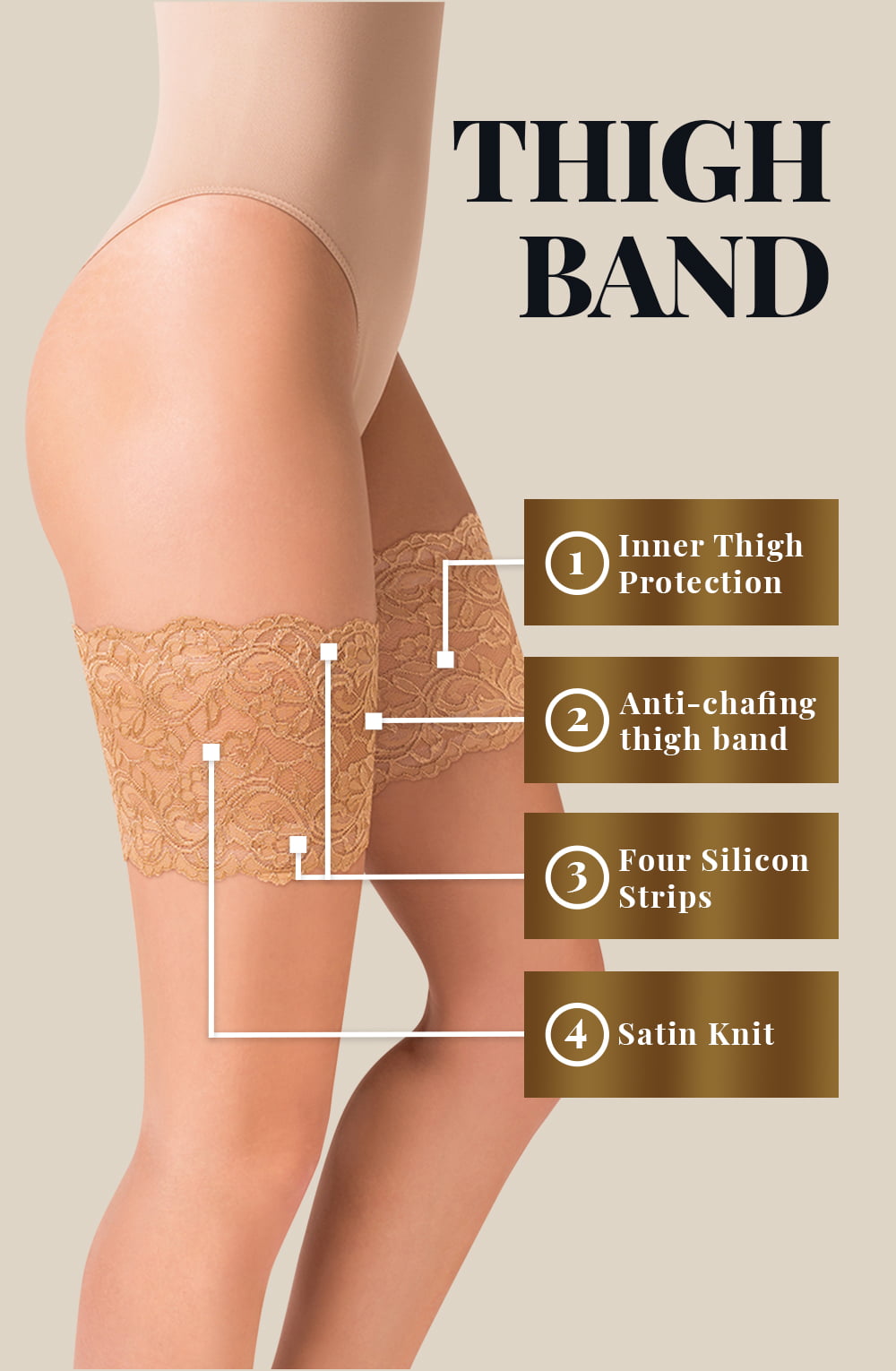 Lace Thigh Band Beige Plus Sizes Hosiery