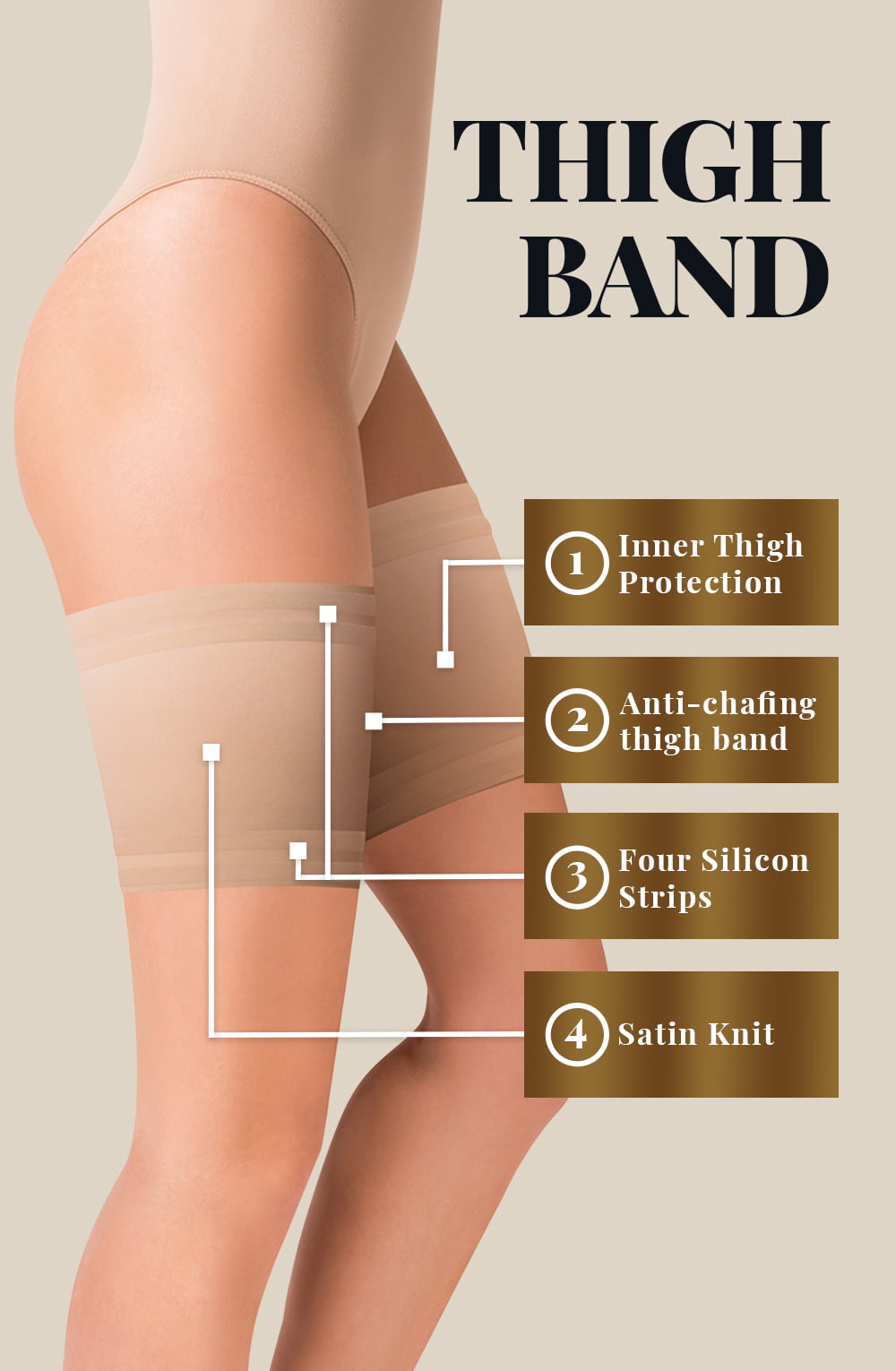 Satin Thigh Band Beige Plus Sizes Hosiery