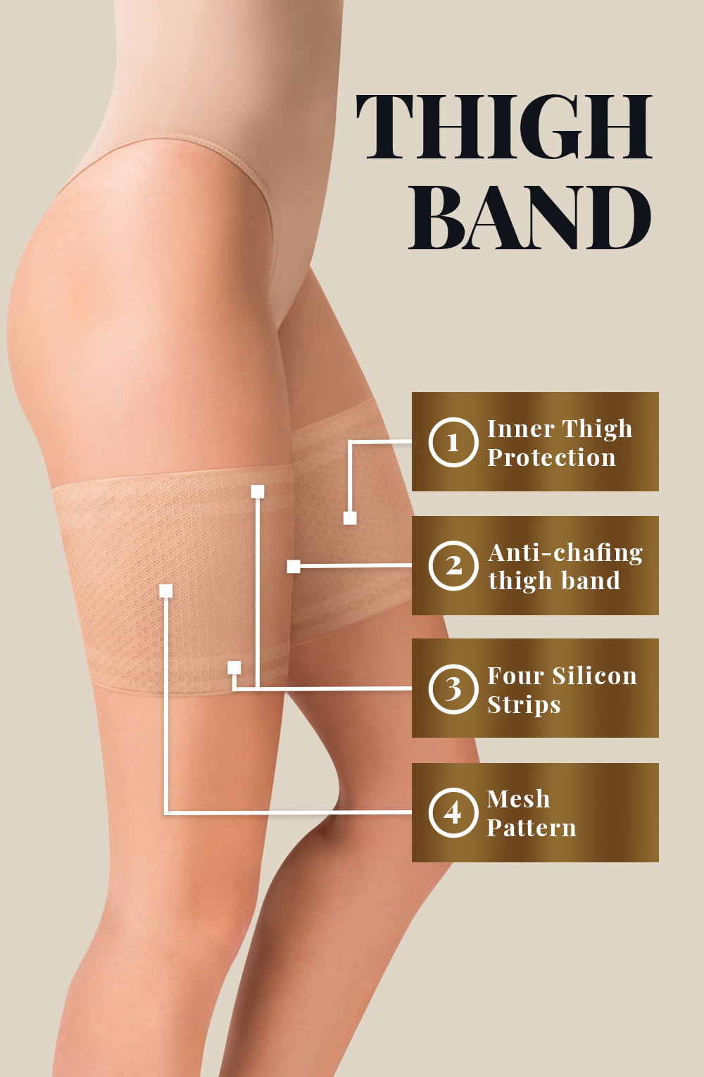 Mesh Thigh Band Beige Plus Sizes Hosiery
