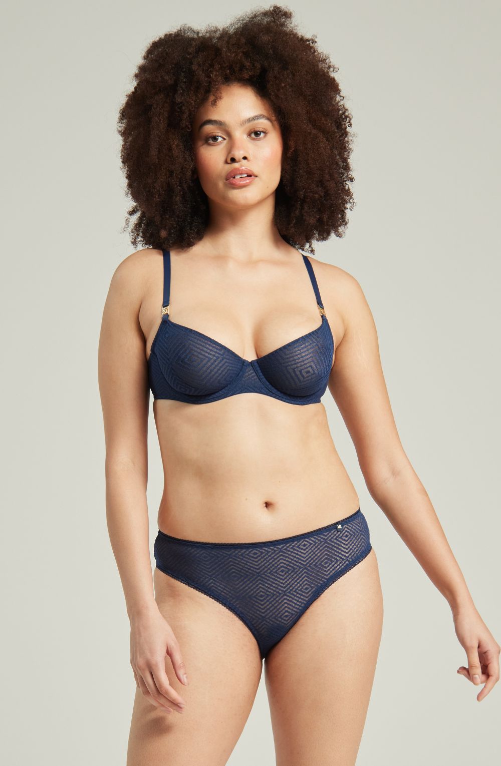 The Sheer Deco High Leg Brief Navy Plus Sizes Briefs and Thongs