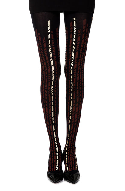 Cross It Burgundy/Gold Print Tights Hosiery Tights
