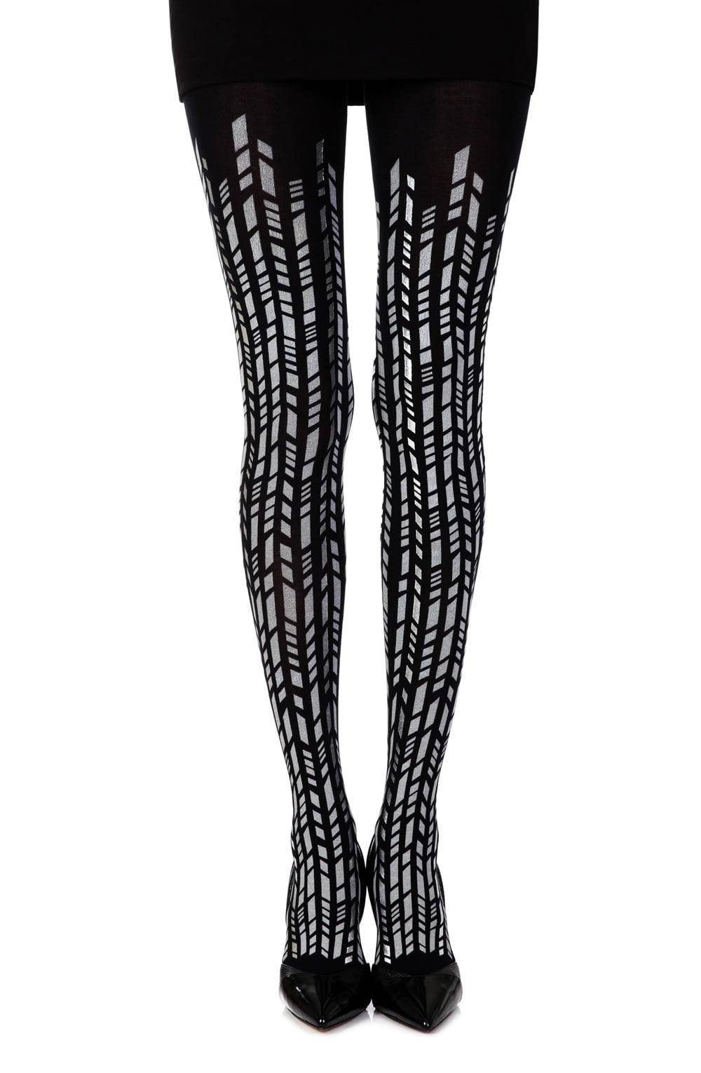 Cross It Black/Silver Print Tights Hosiery Tights