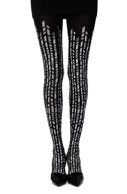 Cross It Black/Silver Print Tights Hosiery Tights