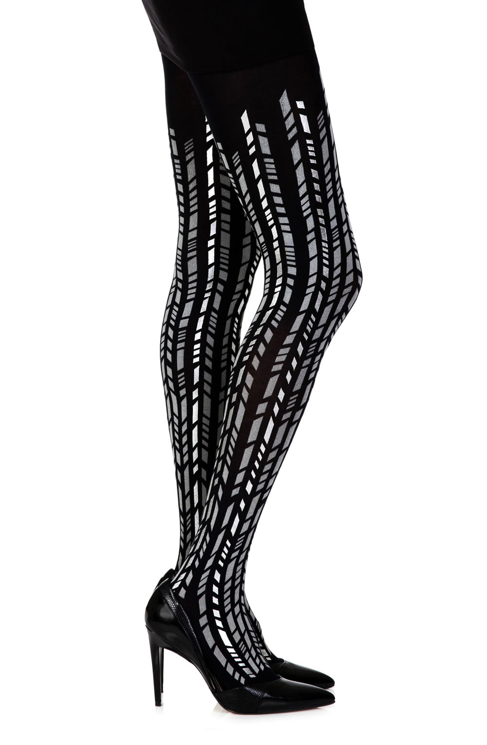 Cross It Black/Silver Print Tights Hosiery Tights