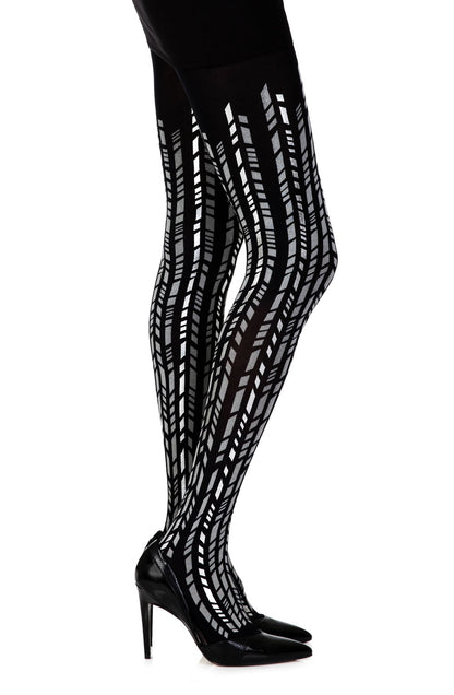 Cross It Black/Silver Print Tights Hosiery Tights