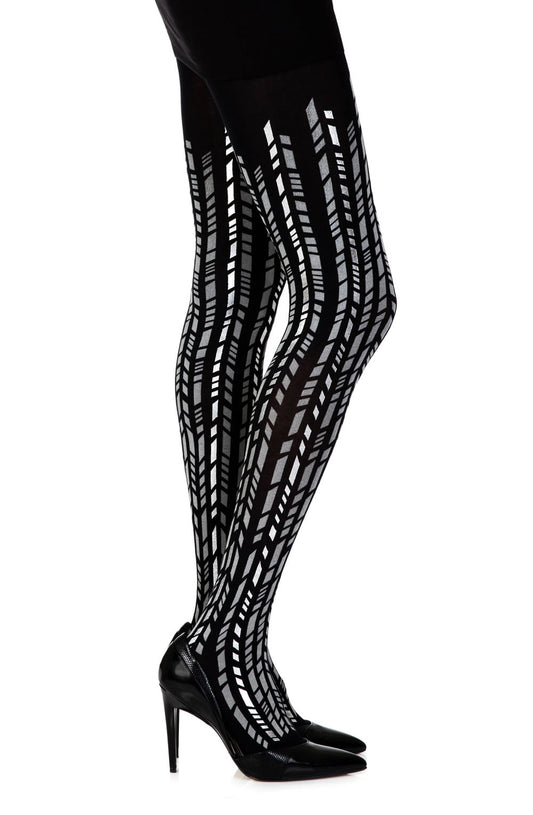 Cross It Black/Silver Print Tights Hosiery Tights