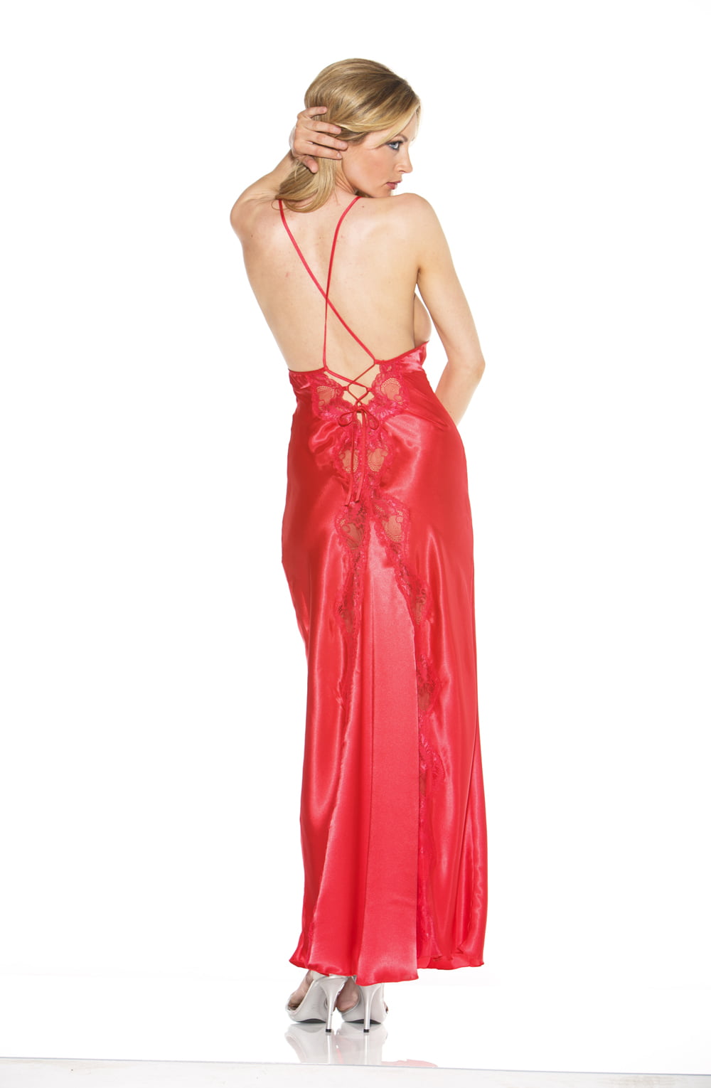 Red Long Gown Bedroom Wear Nightwear