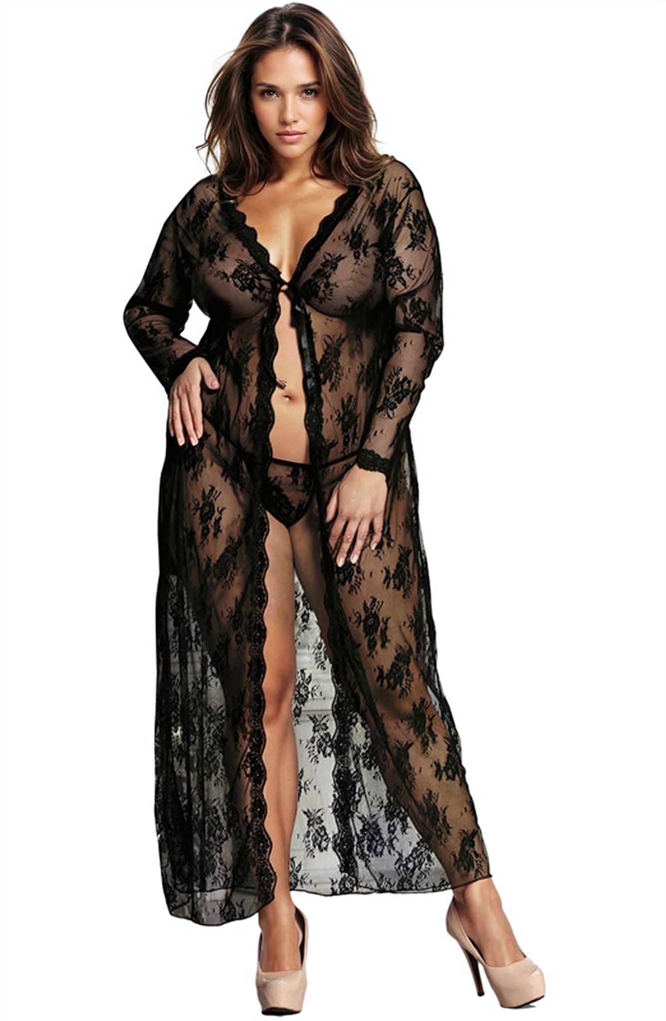 YXQ Long Black Gown Bedroom Wear Nightwear