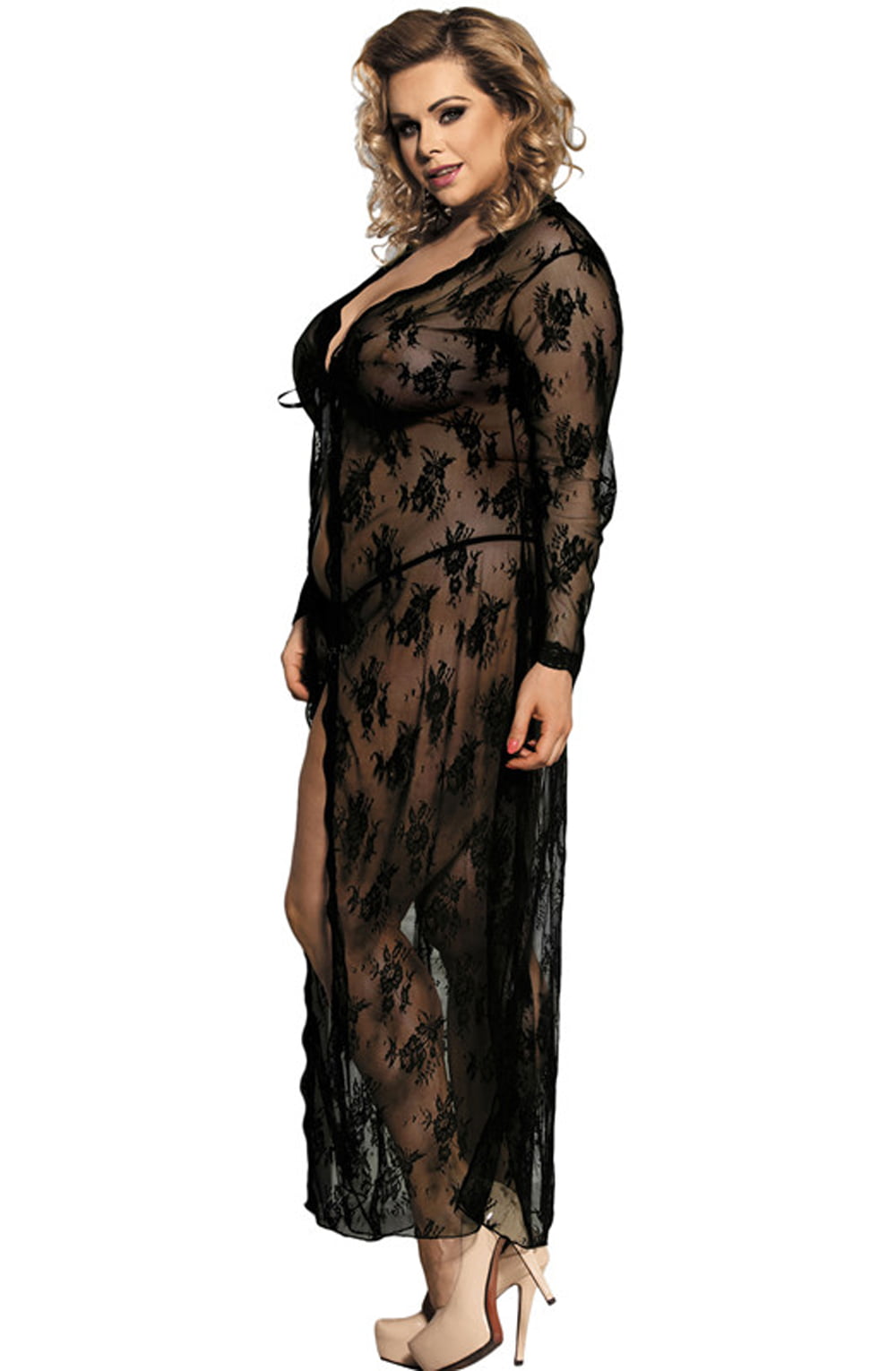 YXQ Long Black Gown Bedroom Wear Nightwear