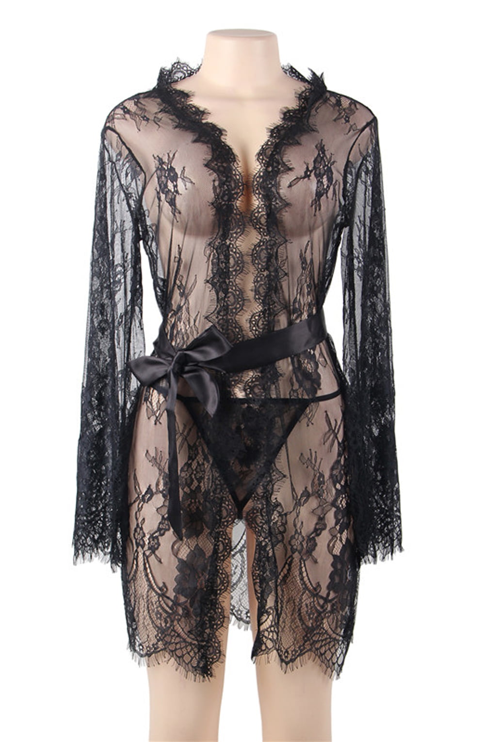 YX Robe Set Black Bedroom Wear Nightwear