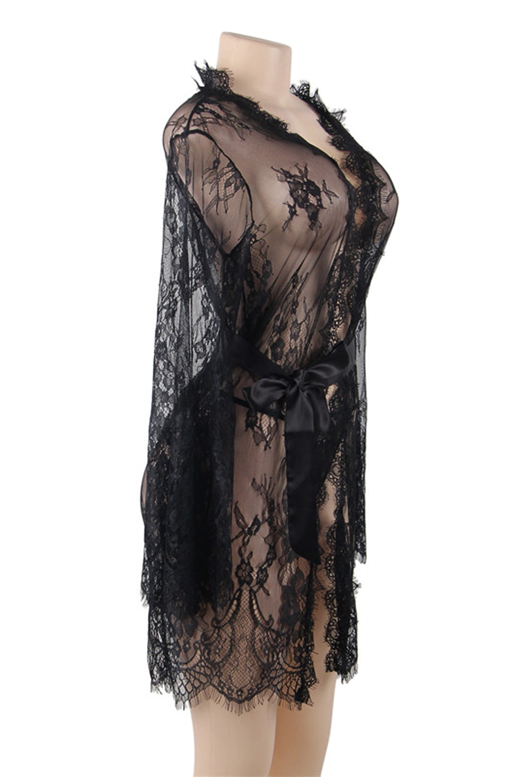 YX Robe Set Black Bedroom Wear Nightwear