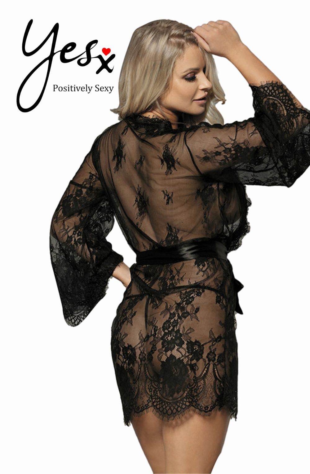 YX Robe Set Black Bedroom Wear Nightwear