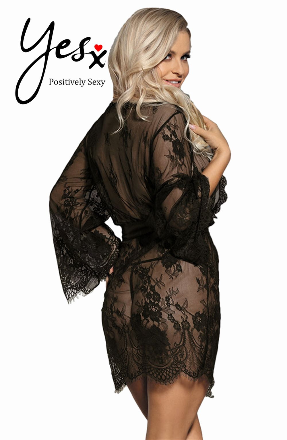YX Robe Set Black Bedroom Wear Nightwear