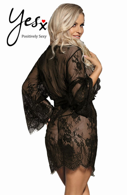YX Robe Set Black Bedroom Wear Nightwear
