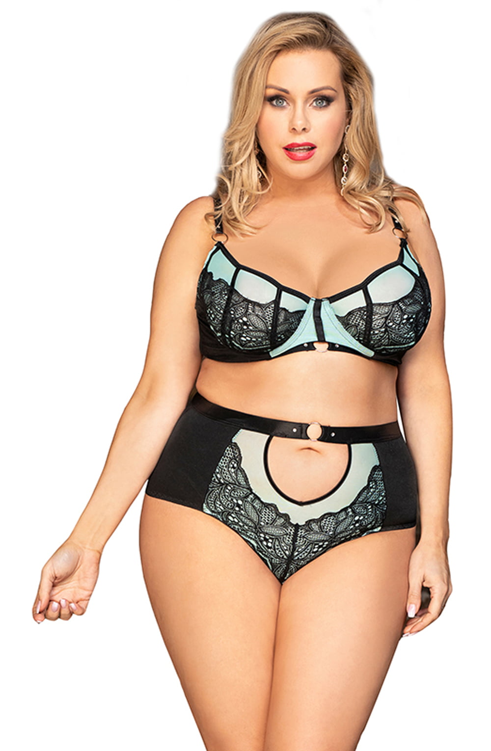 YXQ Blue Bra Set Plus Sizes Lingerie Sets