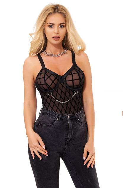 YX Black Bodysuit Bedroom Wear Bodies