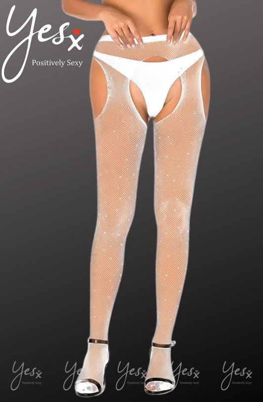 YX Sparkly Fishnet White Bedroom Wear Tights