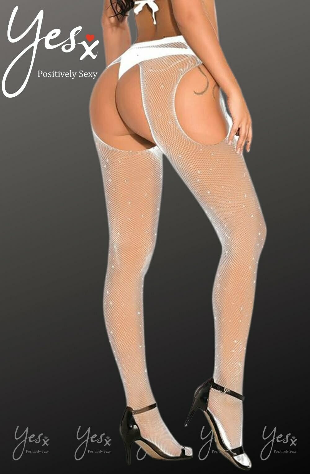 YX Sparkly Fishnet White Bedroom Wear Tights