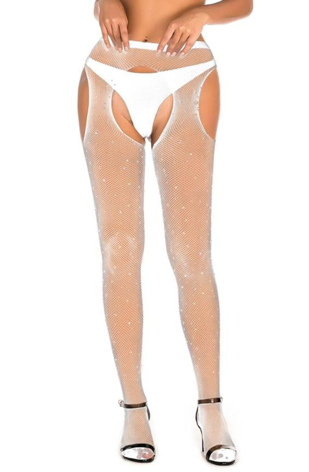 YX Sparkly Fishnet White Bedroom Wear Tights