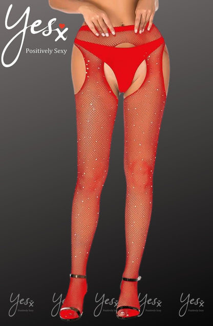 YX Sparkly Fishnet Red Bedroom Wear Tights