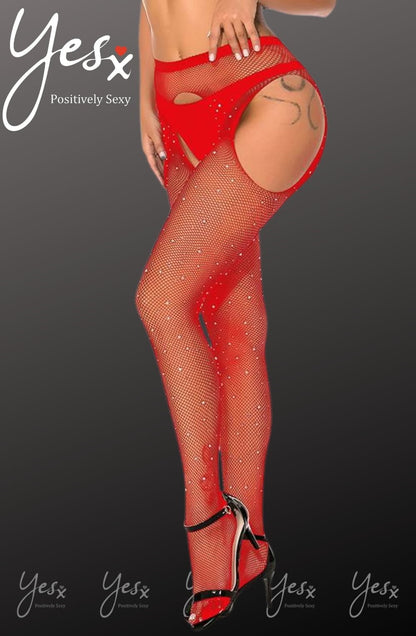 YX Sparkly Fishnet Red Bedroom Wear Tights