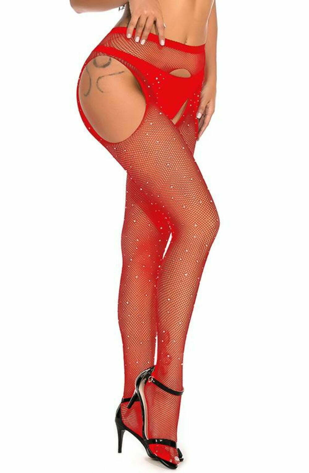 YX Sparkly Fishnet Red Bedroom Wear Tights