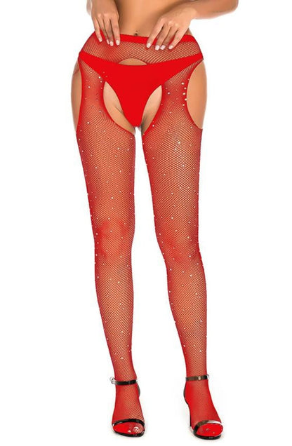 YX Sparkly Fishnet Red Bedroom Wear Tights