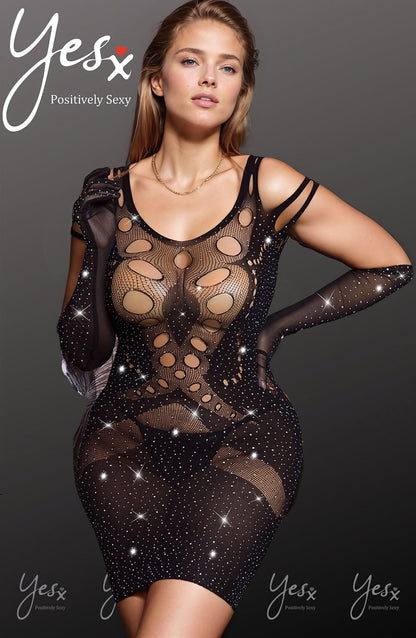 YXQ Sparkly Black Dress Shapewear Dresses