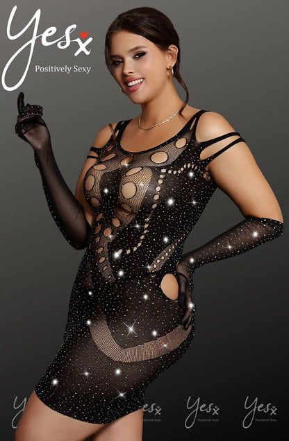 YXQ Sparkly Black Dress Shapewear Dresses