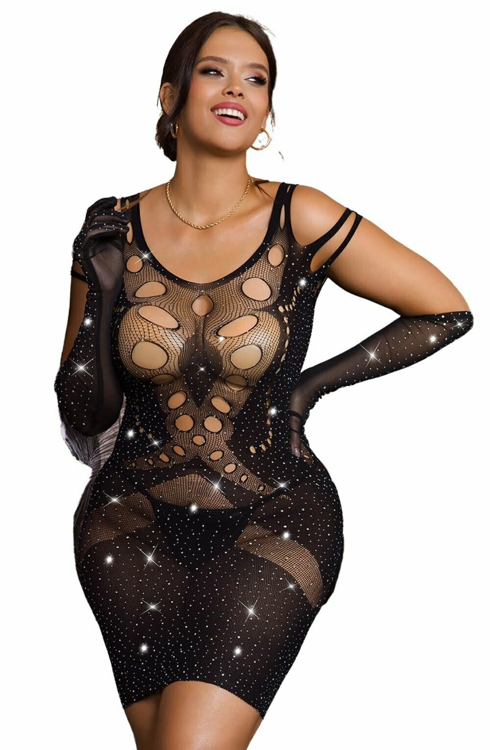 YXQ Sparkly Black Dress Shapewear Dresses