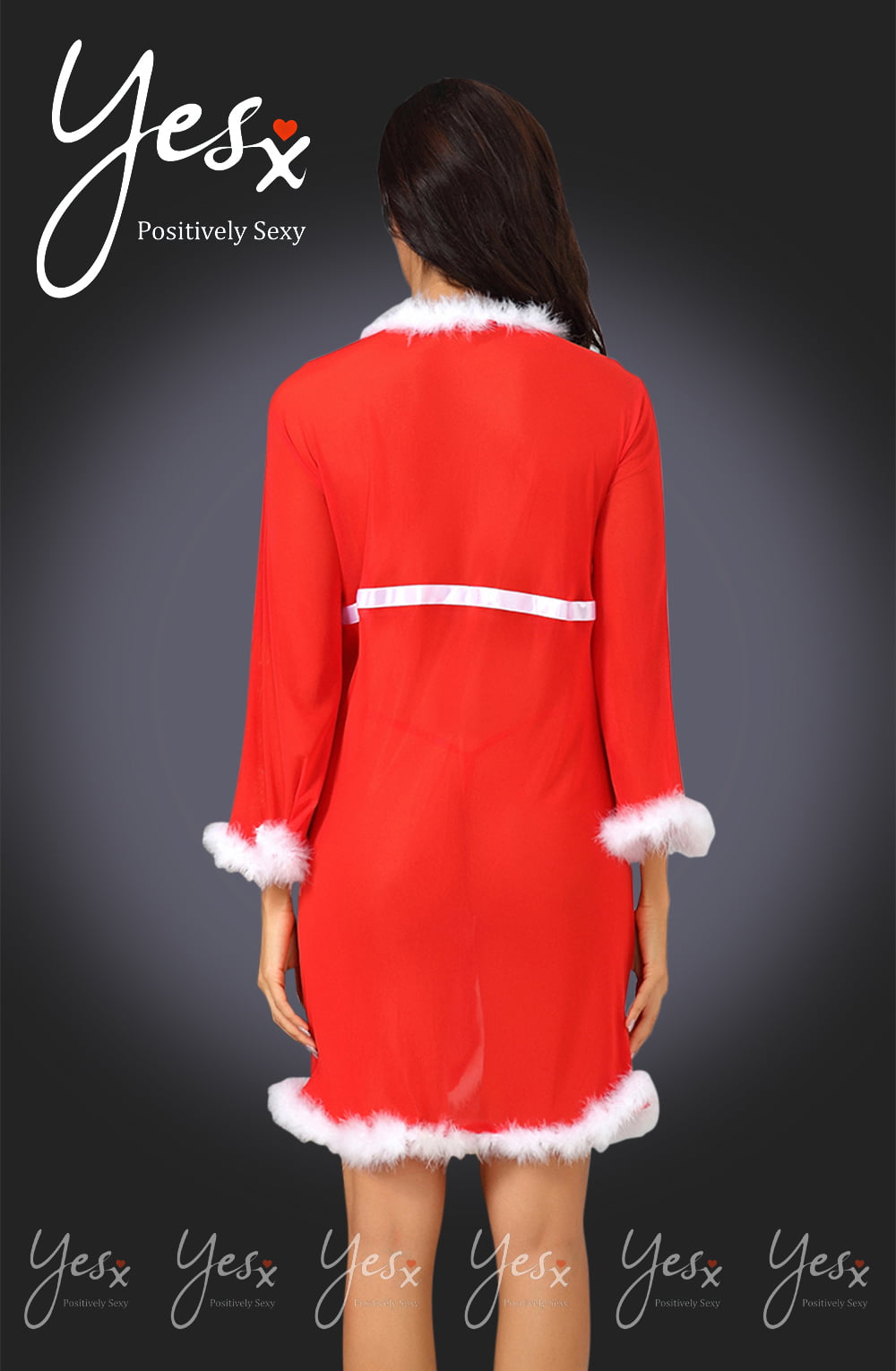 YX Red/White Gown & Thong Bedroom Wear Nightwear