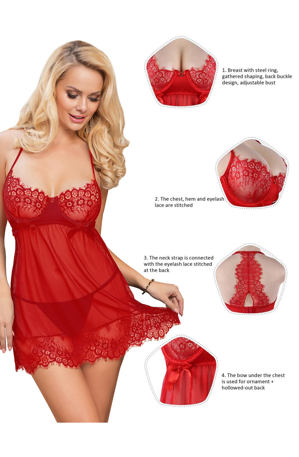 YX Red Babydoll Set Bedroom Wear Babydolls