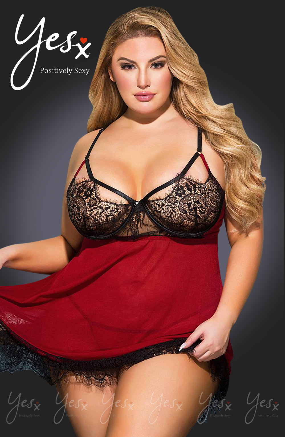 YXQ Black/Red Babydoll Set Plus Sizes Babydolls