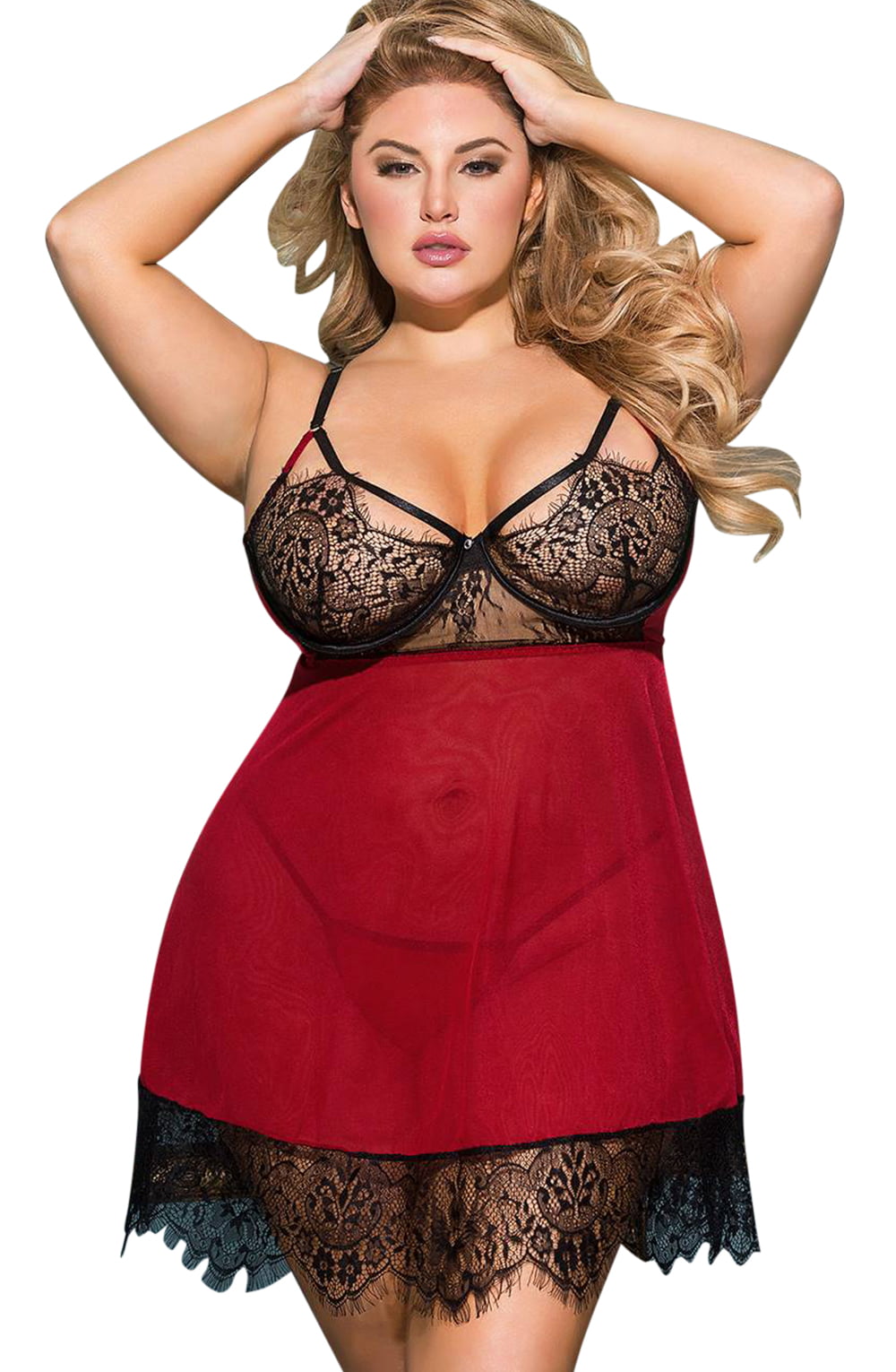 YXQ Black/Red Babydoll Set Plus Sizes Babydolls