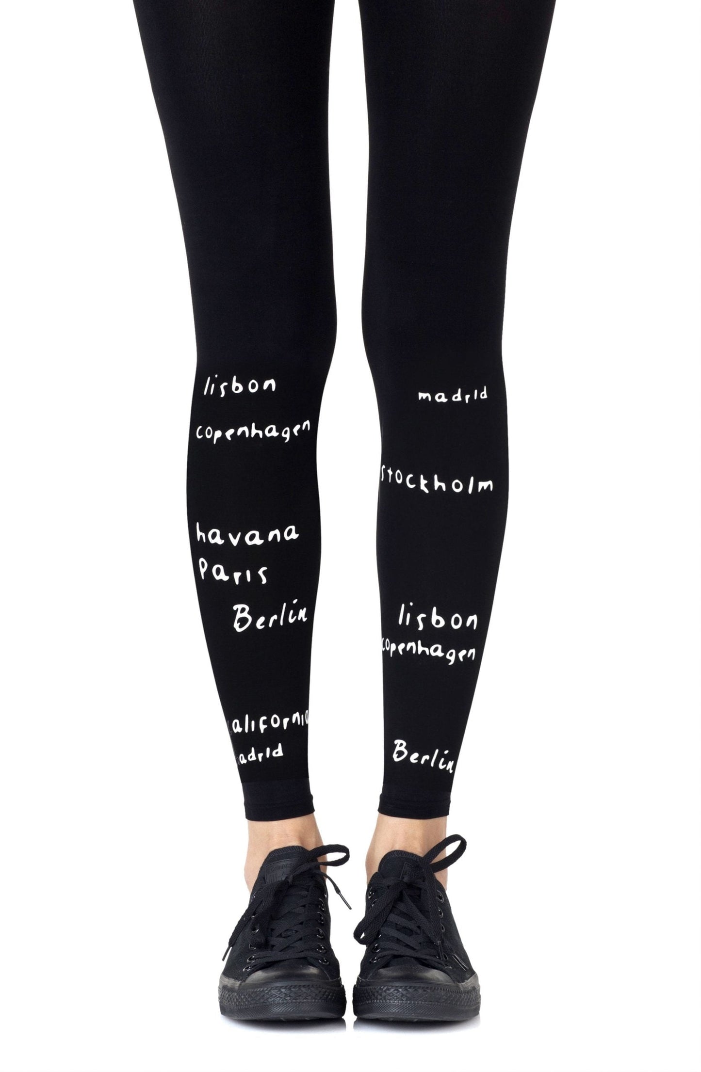 Bucket List White Print Footless Tights Hosiery Tights
