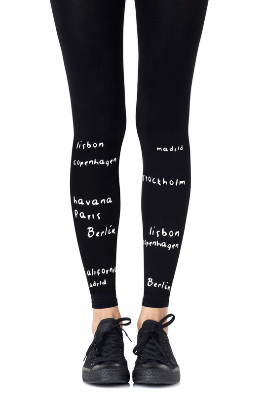 Bucket List White Print Footless Tights Hosiery Tights