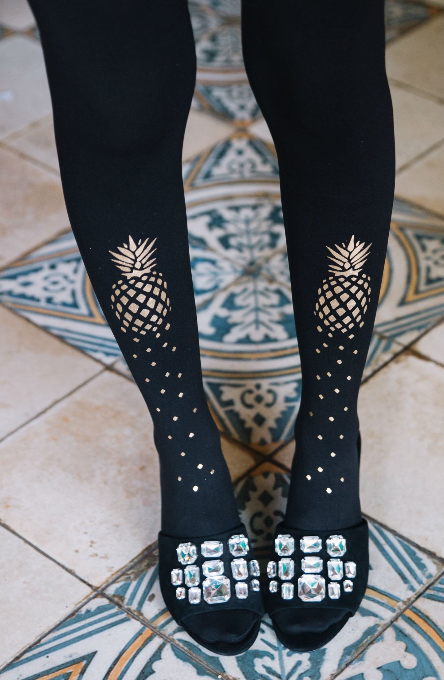 If You Like Piña Coladas Gold Print Tights Hosiery Tights