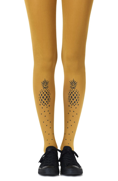 If You Like Piña Coladas Mustard Print Tights Hosiery Tights