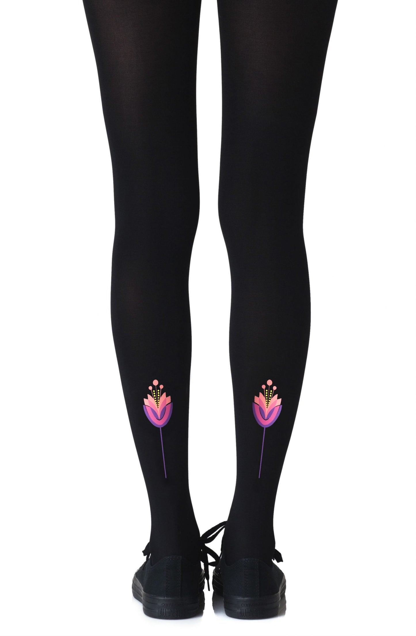 Lotus Position Black Print Tights Hosiery Tights
