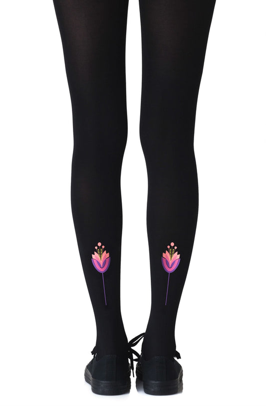 Lotus Position Black Print Tights Hosiery Tights