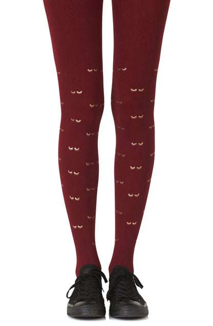 Daydreaming Burgundy Print Tights Hosiery Tights